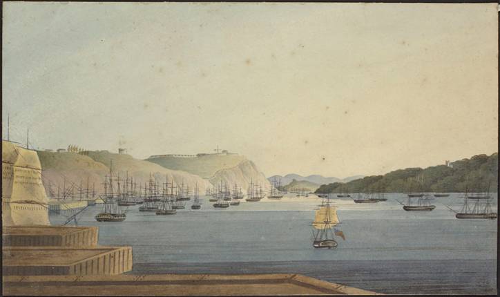 A View of the British Fleet Anchored at Quebec Looking from Wolfe's Cove toward Cape Diamond [graphic material]  (item 1)