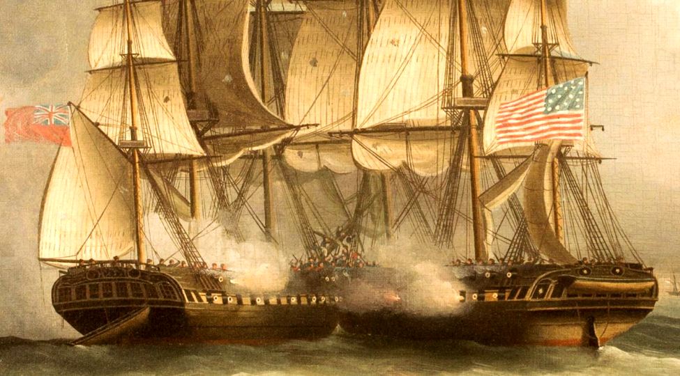 War of 1812 Website HMS Shannon and the USS Chesapeake locked in battle.(by Thomas Buttersworth c1815) 